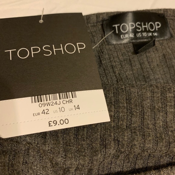 TOP SHOP Gray Raw Hem Crop Top - Picture 4 of 5
